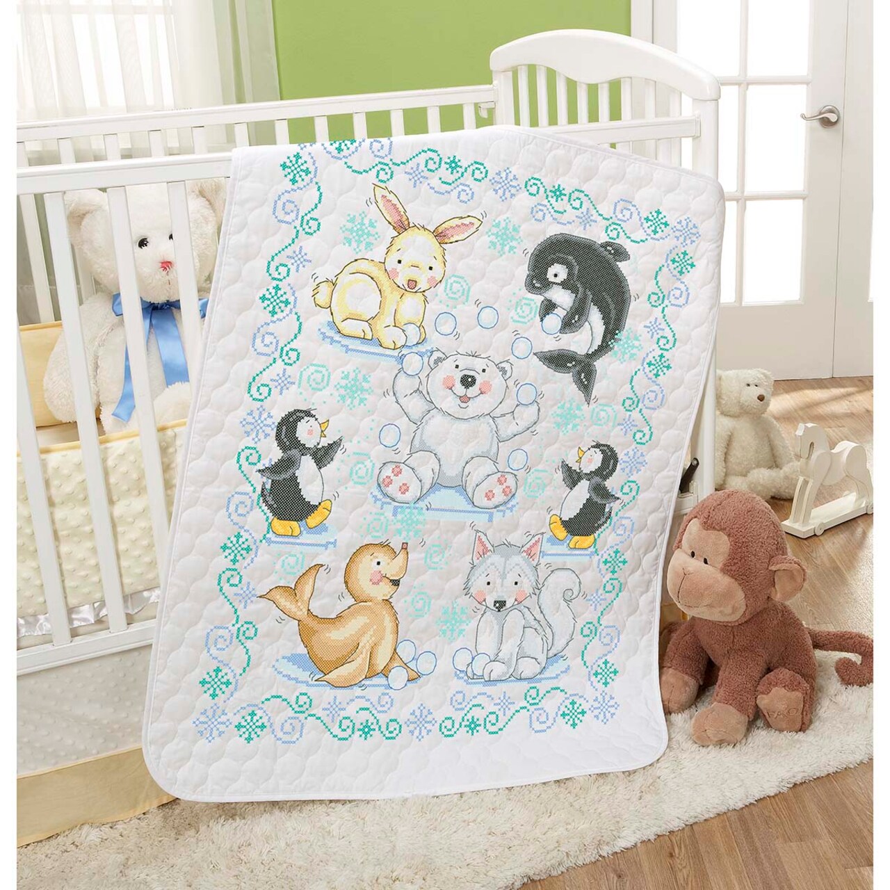 Baby by Herrschners Polar Pals Value Baby Quilt Stamped Cross-Stitch